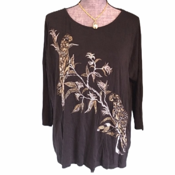 Chico's Tops - Chico’s Embroidered Parrots Birds Top 3 16 Large